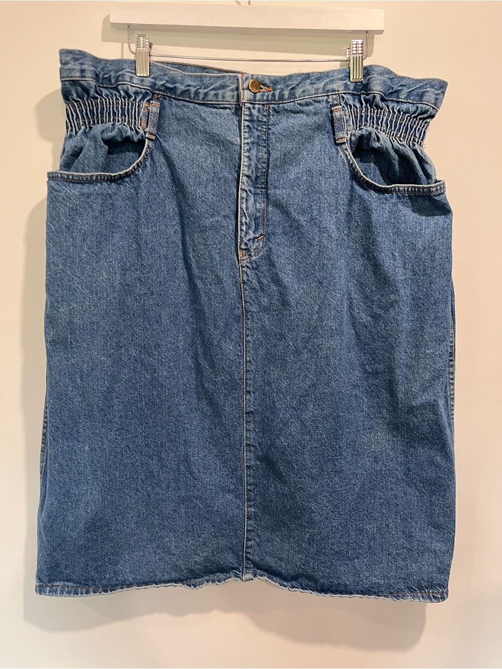 Vintage 90s Paperbag Waist Midi Denim Skirt Size 18 Blue Jean Skirt